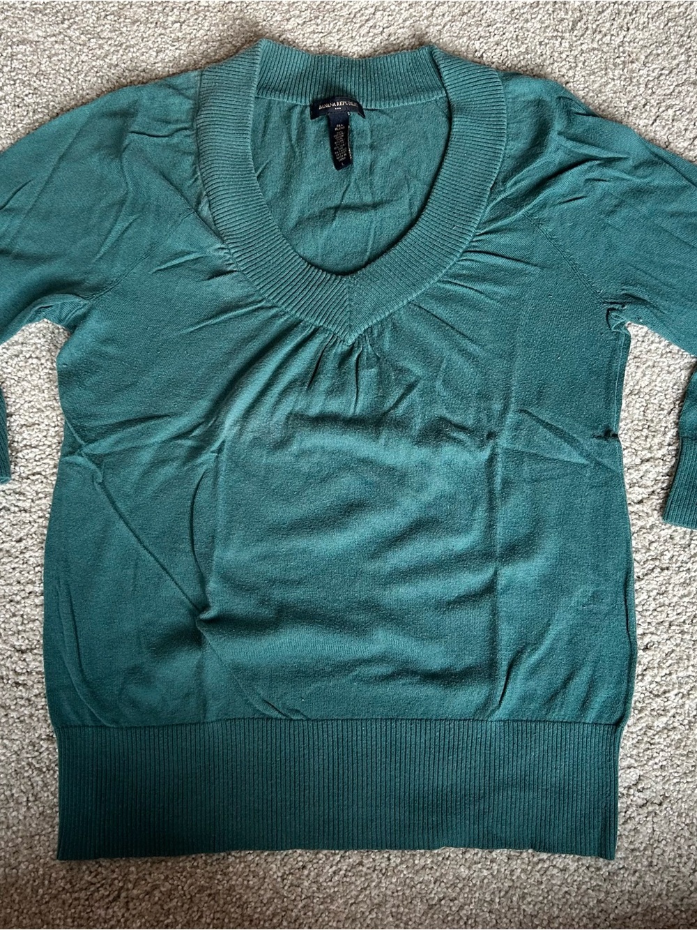 Banana Republic Teal Green Silk Blend V-Neck Sweater Size L